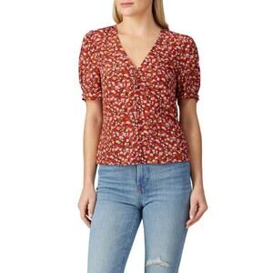 Madewell Rust Floral V-Neck Puff Sleeve Top